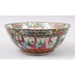A GOOD 19TH CENTURY CHINESE CANTON FAMILLE ROSE PORCELAIN BOWL, with panelled decoration of