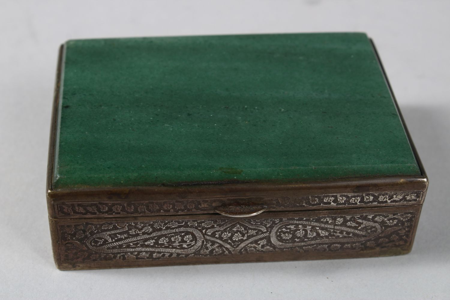 A COLLECTION OF THREE INDIAN CASHMIRI SILVER MOUNTED GREEN HARDSTONE BOXES, largest 10cm wide - Image 4 of 6