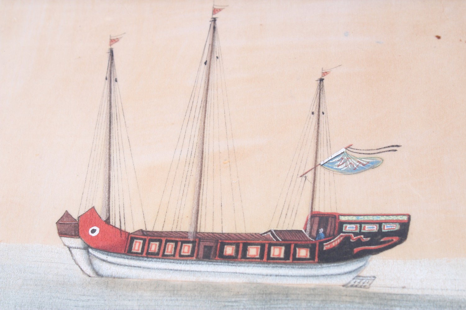 A SET OF FOUR CHINESE SCHOOL WATERCOLOURS, depicting ships sailing at sea, 16cm x 23cm. - Image 4 of 5