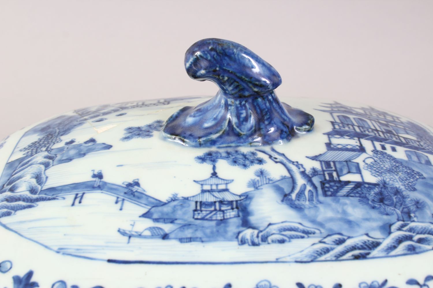 TWO 19TH CENTURY CHINESE BLUE & WHITE PORCELAIN TUREENS AND COVERS, painted with fisherman and a - Image 3 of 13