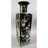 A GOOD 19TH CENTURY CHINESE FAMILLE NOIR PORCELAIN SQUARE FORM VASE, decorated with varying panels