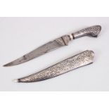 A GOOD ISLAMIC / CAUCASIAN NIELLO SILVER INLAID DAGGER / KINDJAL, the body and case inlaid heavily