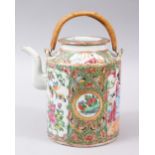 A GOOD 19TH CENTURY CHINESE CANTON FAMILLE ROSE PORCELAIN TEAPOT & COVER, decorated with panels of