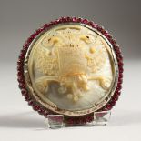 AN UNUSUAL BUCKLE/PLAQUE, possibly Russian, the central mother-of-pearl panel carved with a double