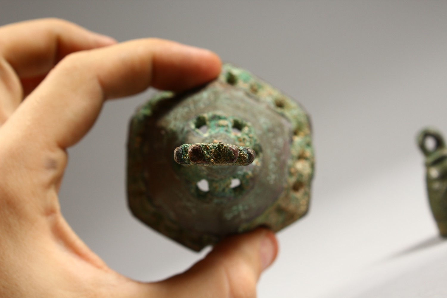 THREE BYZANTINE BRONZE BELLS. 1.5ins, 2ins and 4ins high. - Image 12 of 17