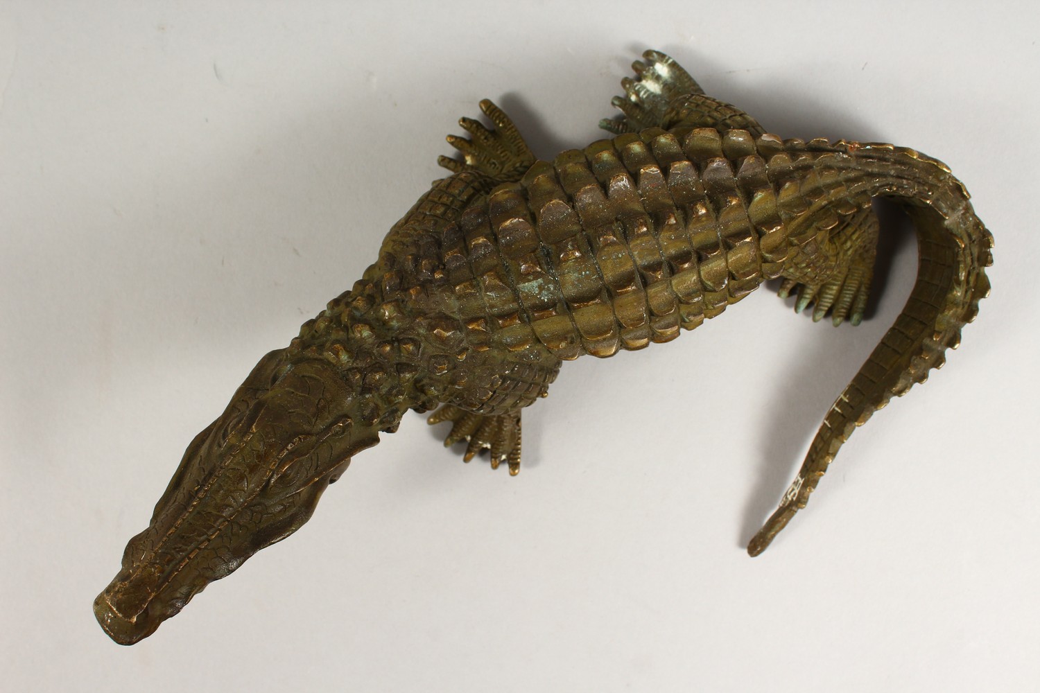 A BRONZE MODEL OF A CROCODILE. 9.5ins long. - Image 3 of 5