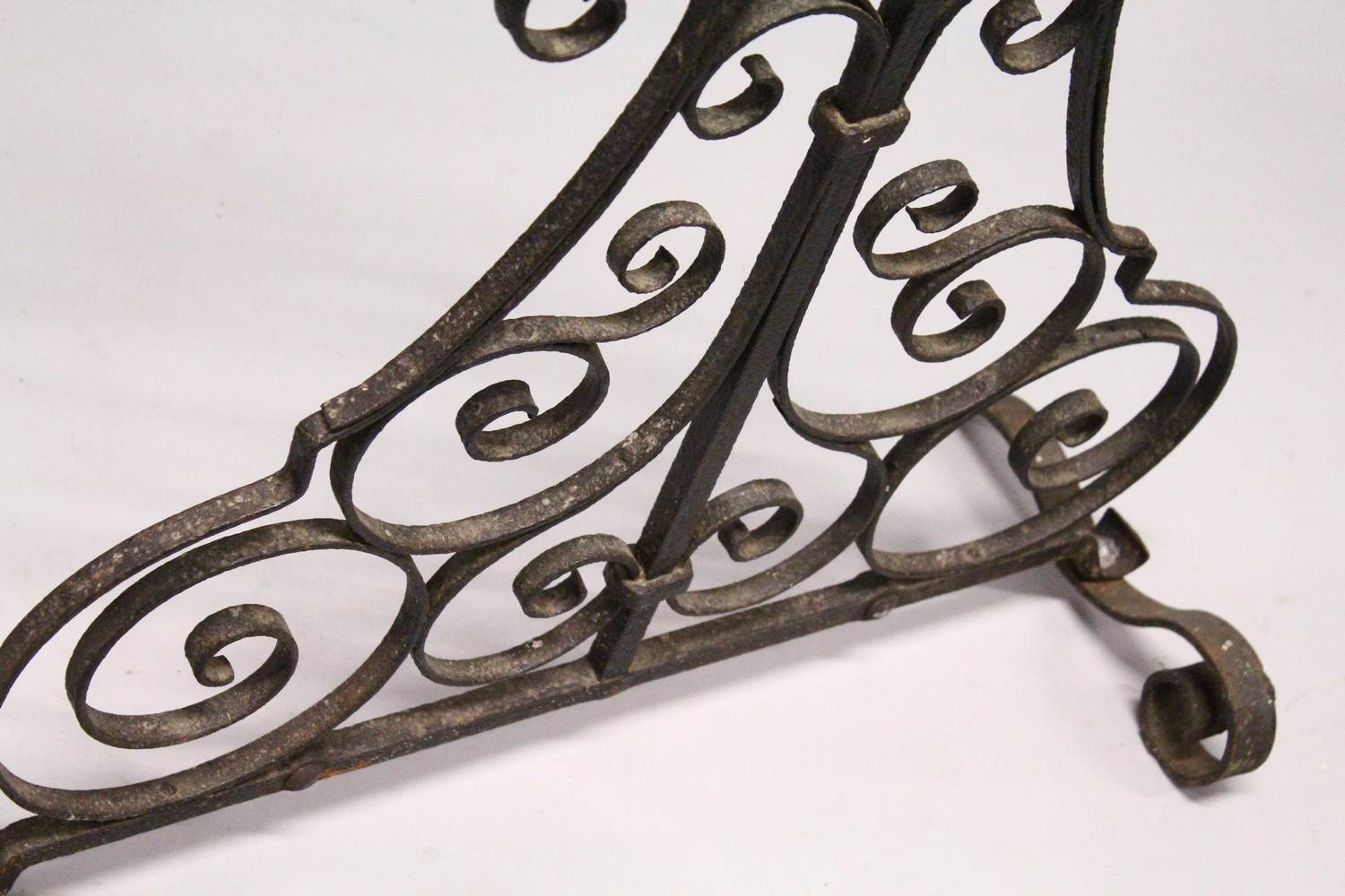 A GOOD 17TH CENTURY WROUGHT IRON FLOOR STANDING CANDELABRA, with a revolving top, ornate support - Image 2 of 6