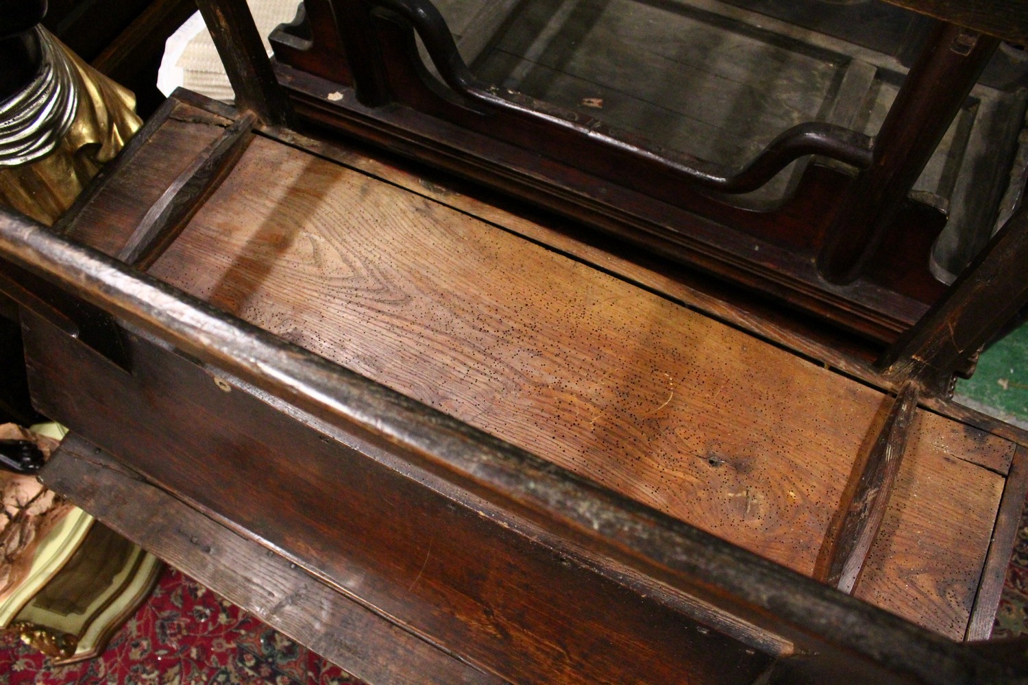 AN 18TH CENTURY ELM DOUGH BIN, of typical form. 4ft 1ins long x 1ft 8ins wide x 2ft 7ins high. - Image 9 of 9