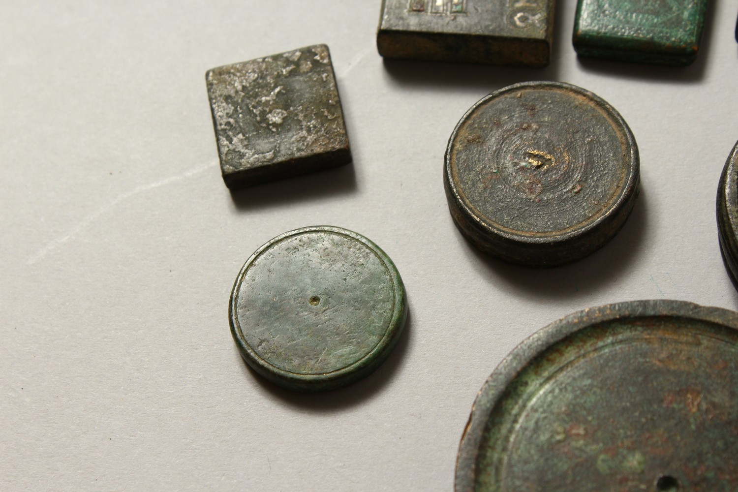 A COLLECTION OF TWENTY-ONE BYZANTINE BRONZE RECTANGULAR AND DISC WEIGHTS. Various Sizes. - Image 12 of 15