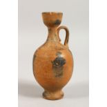 AN EARLY MINIATURE GREEK TERRACOTTA VESSEL, painted with figures. 5.75ins high.