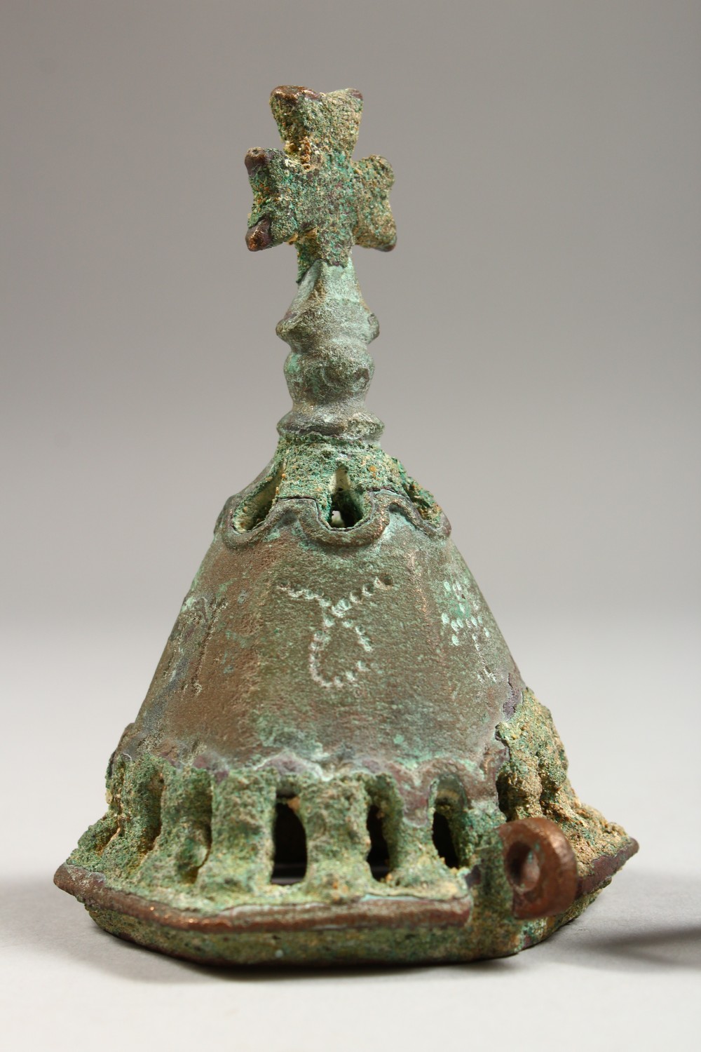 THREE BYZANTINE BRONZE BELLS. 1.5ins, 2ins and 4ins high. - Image 8 of 17