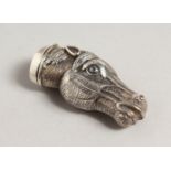 A CAST SILVER HORSES HEAD VESTA.