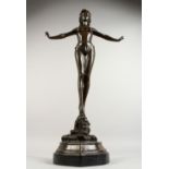 JULES JOUANE A 20TH CENTURY BRONZE OF A STANDING FEMALE FIGURE WEARING A BIKINI, on a heart shaped