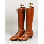 A PAIR OF LADIES LEATHER BOOTS. 16.5ins high.