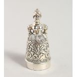 A CAST SILVER DUTCH LADY PIN CUSHION.