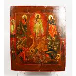 A GOOD EARLY RUSSIAN ICON, on wooden panel with ten figures. 13ins x 12ins.