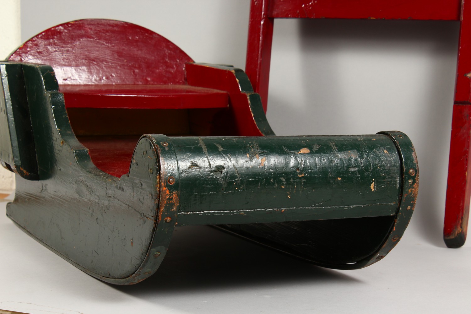 A CHILD'S PAINTED WOOD SLEIGH, EARLY 20TH CENTURY. 30ins long. - Image 6 of 7
