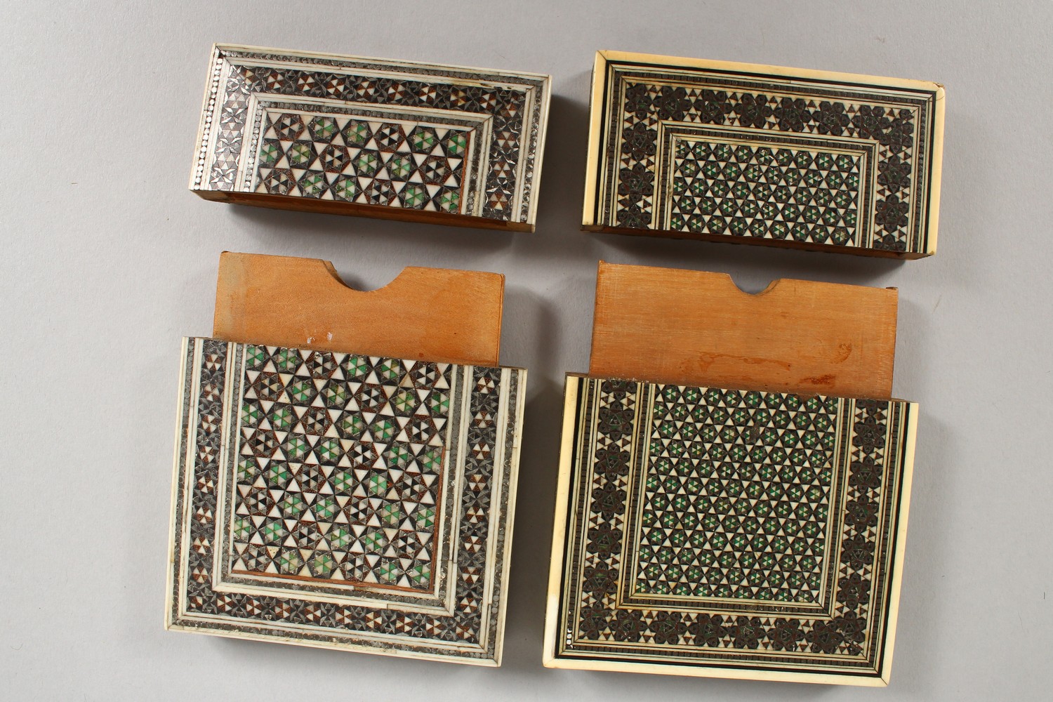 TWO 19TH CENTURY INLAID BONE CALLING CARD CASES. 4ins x 3ins. - Image 4 of 4