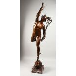 AFTER GIAMBOLOGNA A GOOD LARGE BRONZE OF HERMES, on a stepped rouge marble base. 47ins high