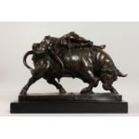 MARCEL DEBUT (1865-1933) FRENCH A 20TH CENTRY BRONZE SCULPTURE OF A BULL, with a female nude