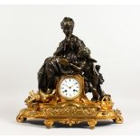 A GOOD 19TH CENTURY FRENCH BRONZE AND ORMOLU MANTLE CLOCK, with eight-day movement signed C. M.