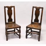 TWO 18TH CENTURY OAK DINING CHAIRS, with vase shaped splats, solid seats, on turned and