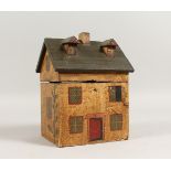 A PAINTED HOUSE STYLE TEA CADDY. 6.25ins wide.