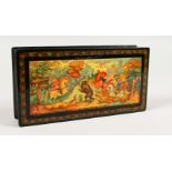 A GOOD RECTANGULAR RUSSIAN PAPIER MACHE BOX. 8ins.