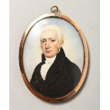 AN EARLY 19TH CENTRY PORTRAIT Head and shoulders of a man in a black coat and white cravat. 2.5ins x