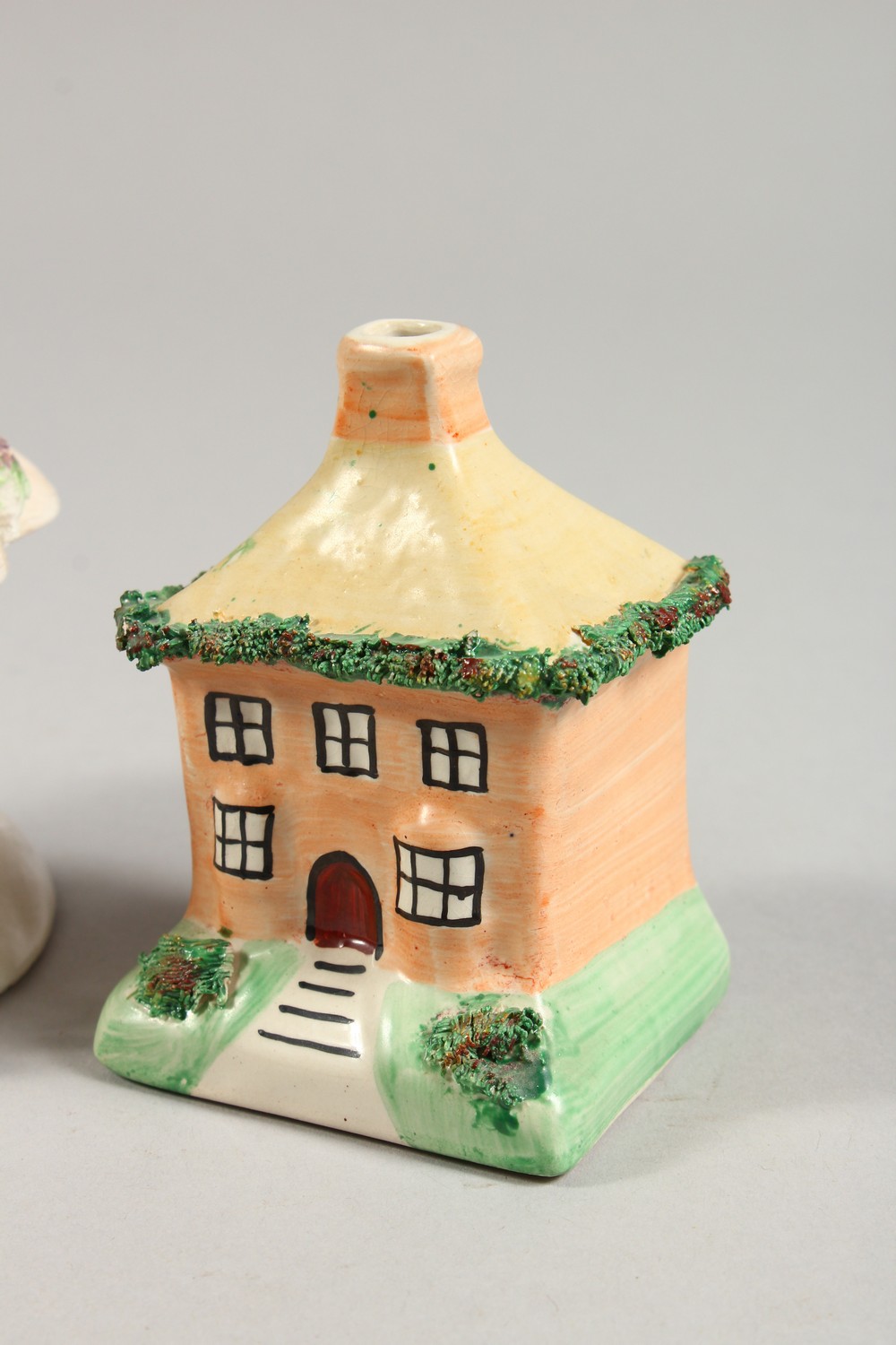 FOUR SMALL 19TH CENTURY STAFFORDSHIRE PASTILLE BURNER COTTAGES. - Image 2 of 6