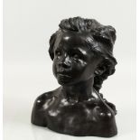 AFTER CAMILLE CLAUDEL A CAST BRONZE BUST OF A YOUNG GIRL. 13ins high.