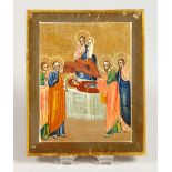 A RUSSIAN ICON on olive wood, dated 1813. 5ins x 4ins.