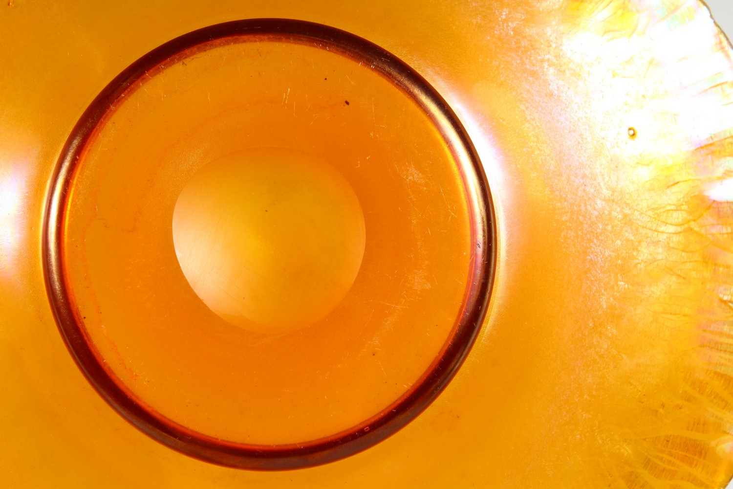 AN ART NOUVEAU ORANGE LUSTRE CIRCULAR GLASS DISH. 12.25ins diameter. - Image 15 of 16