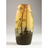 LEGRAS A GOOD CAMEO GLASS VASE, shepherdess with sheep on a hilltop with trees. Signed. 6ins high.
