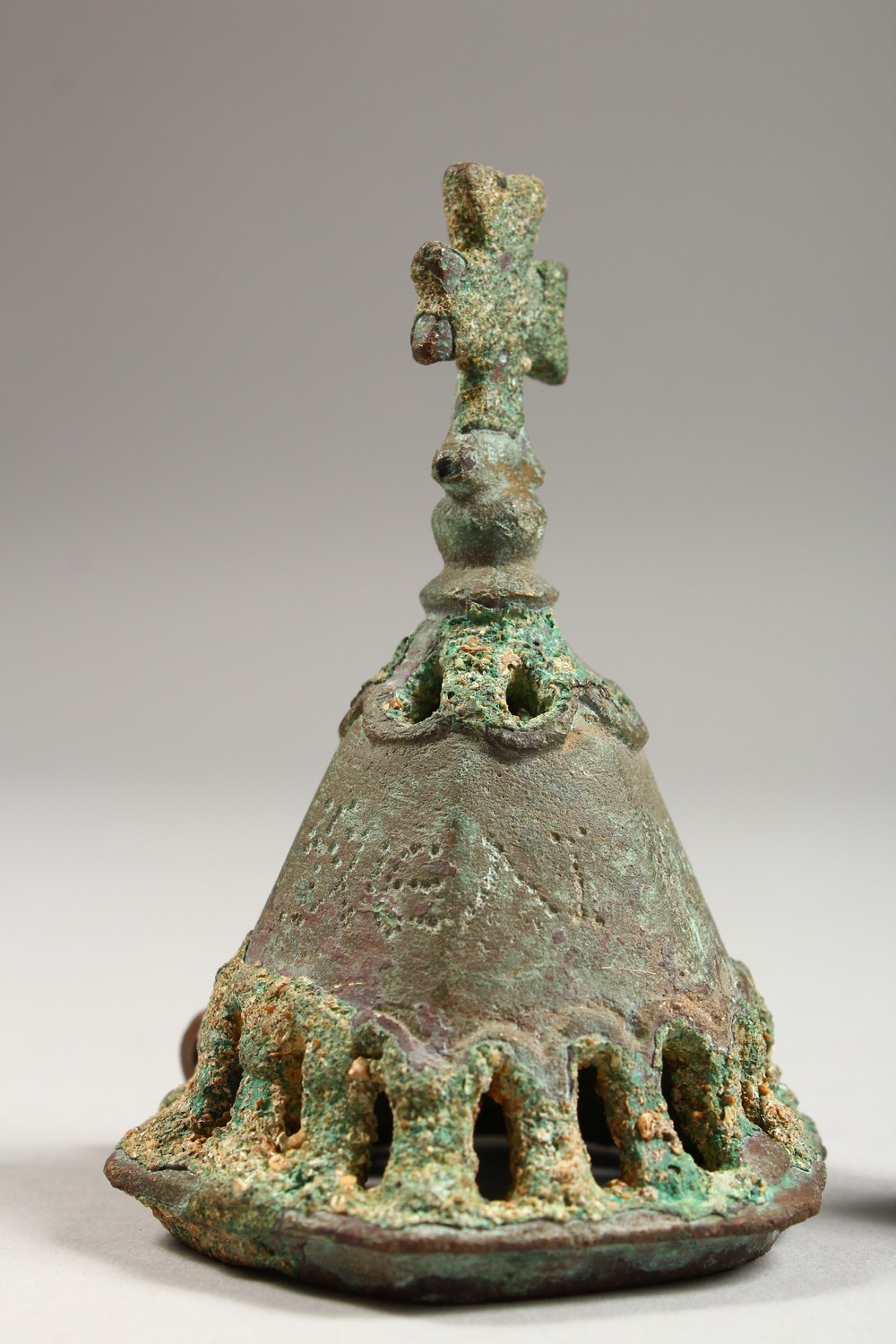 THREE BYZANTINE BRONZE BELLS. 1.5ins, 2ins and 4ins high. - Image 10 of 17