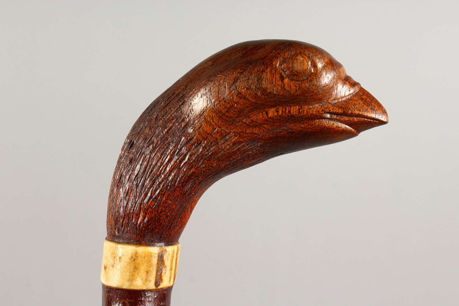 A WALKING STICK, the handle carved as a game bird. 38ins long. - Image 2 of 8