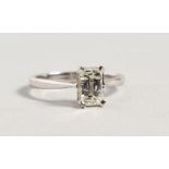 AN 18CT WHITE GOLD EMERALD CUT DIAMOND RING of 1CT approx.
