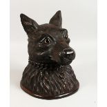 A LARGE BLACK FOREST CARVED FOXES HEAD. 12ins high.