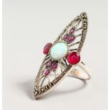 A GILSON OPAL FILIGREE RING.