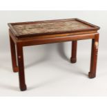 A CHINESE MOTHER-OF-PEARL INLAID HARDWOOD TRAY TOP TABLE. 24.5ins long x 16ins wide x 16.5ins high.