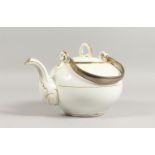 A GILT DECORATED PORCELAIN TEAPOT. 10ins wide.