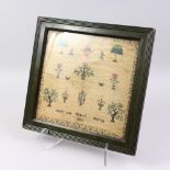 A GEORGE III FRAMED SAMPLER, Mary Ann Waters, May 23, 1817. 11ins x 12ins.