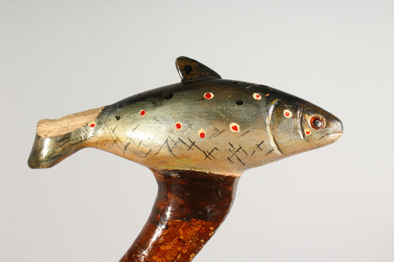 A WALKING STICK, the handle carved as a trout. 51ins long. - Image 2 of 6