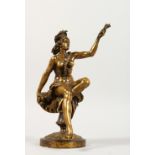 A GOOD SMALL 19TH CENTURY BRONZE, a seated female semi nude figure, wearing a laurel wreath and