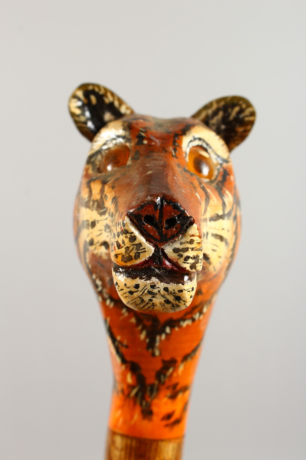 A WALKING STICK, the handle carved as a tiger. 52ins long. - Image 3 of 10