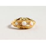 AN 18CT GOLD PLATED, OPAL AND DIAMOND RING.