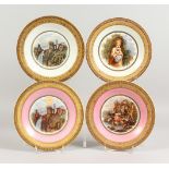 A SET OF FOUR CIRCULAR PLATES, No. 123 (3) and 364, various scenes. 8.75ins diameter.