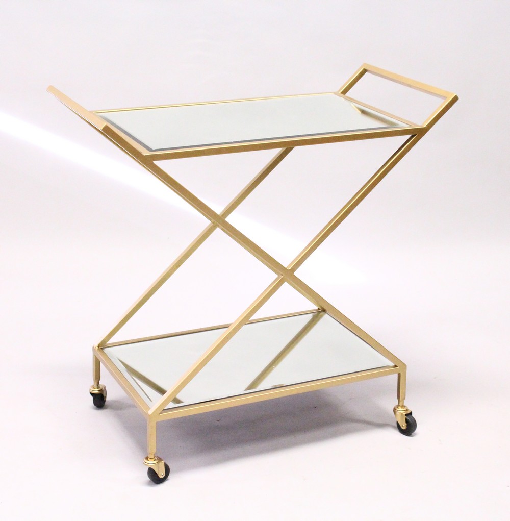 AN ART DECO STYLE TWO TIER RECTANGULAR SHAPED COCKTAIL TROLLEY. 2ft 8.5ins long.