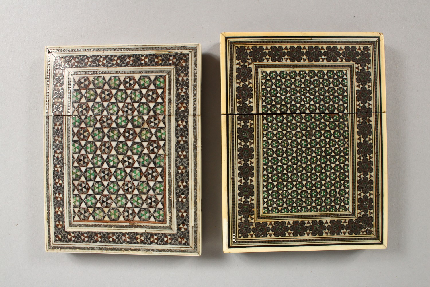 TWO 19TH CENTURY INLAID BONE CALLING CARD CASES. 4ins x 3ins. - Image 3 of 4