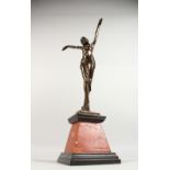 AN ART DECO STYLE BRONZE OF DANCERS, on a tapering square base. 22ins high.
